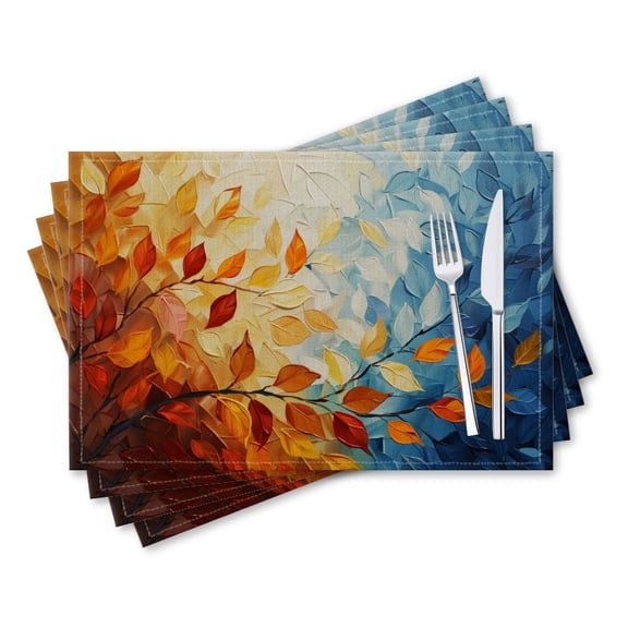 BaHomeck placemats Set of 4 rectangle Linen Cotton Placemats for Dining Table Washable Heat Resistant,18*12inch,Beautiful Painting Of Leaves In Autumn
