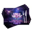 thumbnail image 1 of BaHomeck placemats Set of 4 rectangle Linen Cotton Placemats for Dining Table Washable Heat Resistant,18*12inch,Beautiful Purple Lotus Flower Floating In Water, 1 of 4