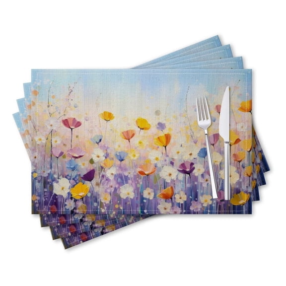 BaHomeck placemats Set of 4 rectangle Linen Cotton Placemats for Dining Table Washable Heat Resistant,18*12inch,Beautiful Spring Meadow With Colorful Wildflowers