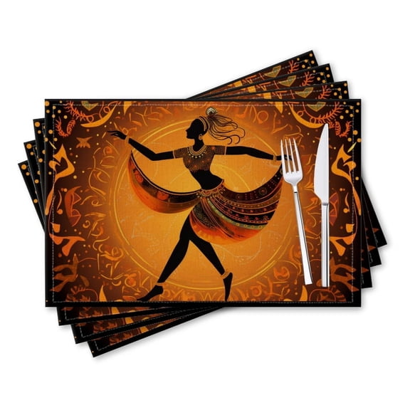 BaHomeck placemats Set of 4 rectangle Linen Cotton Placemats for Dining Table Washable Heat Resistant,18*12inch,Beautiful Woman Dancing In Indian Dress