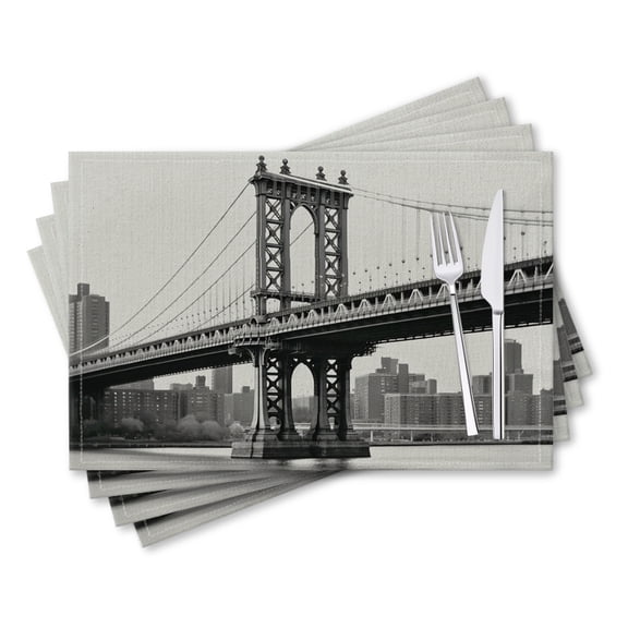 BaHomeck placemats Set of 4 rectangle Linen Cotton Placemats for Dining Table Washable Heat Resistant,18*12inch,Black And White Photo Of The Manhattan Bridge