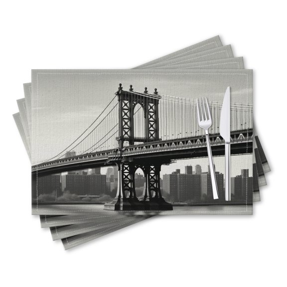 BaHomeck placemats Set of 4 rectangle Linen Cotton Placemats for Dining Table Washable Heat Resistant,18*12inch,Black And White Photograph Of The Manhattan Bridge