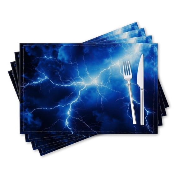 BaHomeck placemats Set of 4 rectangle Linen Cotton Placemats for Dining Table Washable Heat Resistant,18*12inch,Blue Lightning In Sky Full Of Dark Clouds