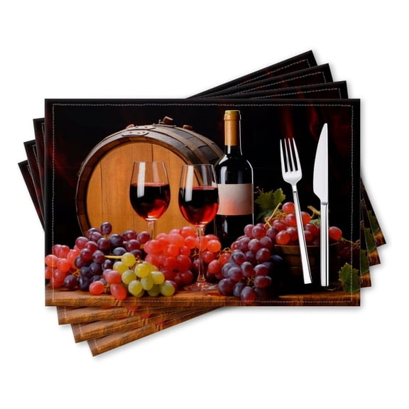BaHomeck placemats Set of 4 rectangle Linen Cotton Placemats for Dining Table Washable Heat Resistant,18*12inch,Bottle Of Red Wine With Deep Purple And Dark Pink Liquid