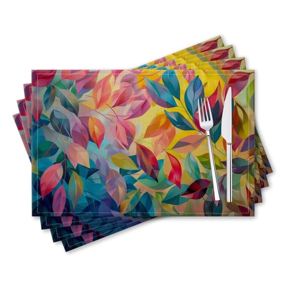 BaHomeck placemats Set of 4 rectangle Linen Cotton Placemats for Dining Table Washable Heat Resistant,18*12inch,Colorful Leaves In The Style Of High Surrealism