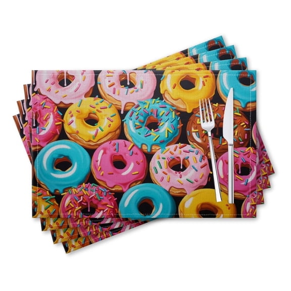 BaHomeck placemats Set of 4 rectangle Linen Cotton Placemats for Dining Table Washable Heat Resistant,18*12inch,Colorful Painting Of Doughnuts With Sprinkles