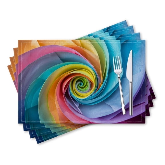 BaHomeck placemats Set of 4 rectangle Linen Cotton Placemats for Dining Table Washable Heat Resistant,18*12inch,Colorful Paper Swirls In The Shape Of Spiral Or Rainbow