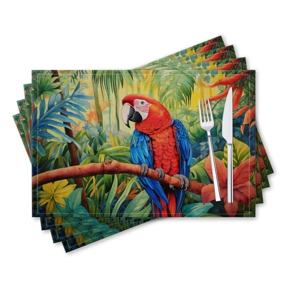 BaHomeck placemats Set of 4 rectangle Linen Cotton Placemats for Dining Table Washable Heat Resistant,18*12inch,Colorful Parrot Perched On The Branch Of Tree (2)