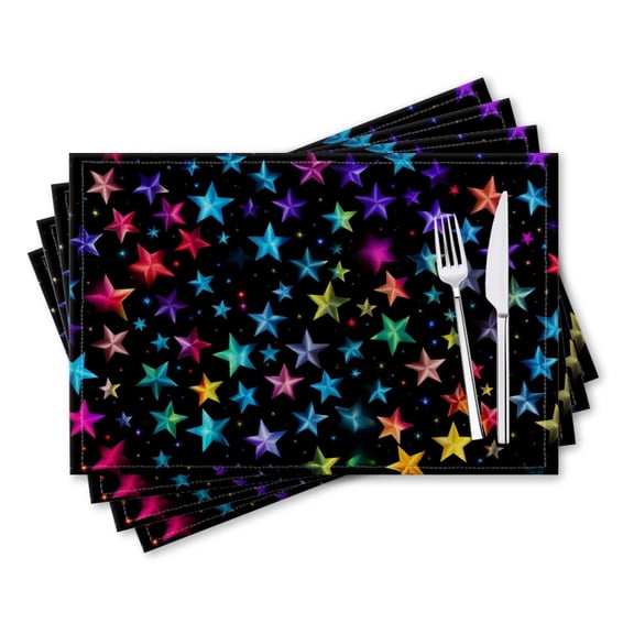 BaHomeck placemats Set of 4 rectangle Linen Cotton Placemats for Dining Table Washable Heat Resistant,18*12inch,Colorful Stars Pattern On Black Background