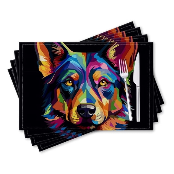 BaHomeck placemats Set of 4 rectangle Linen Cotton Placemats for Dining Table Washable Heat Resistant,18*12inch,Colorful Vector Illustration Of Animal Face Symmetrical Design