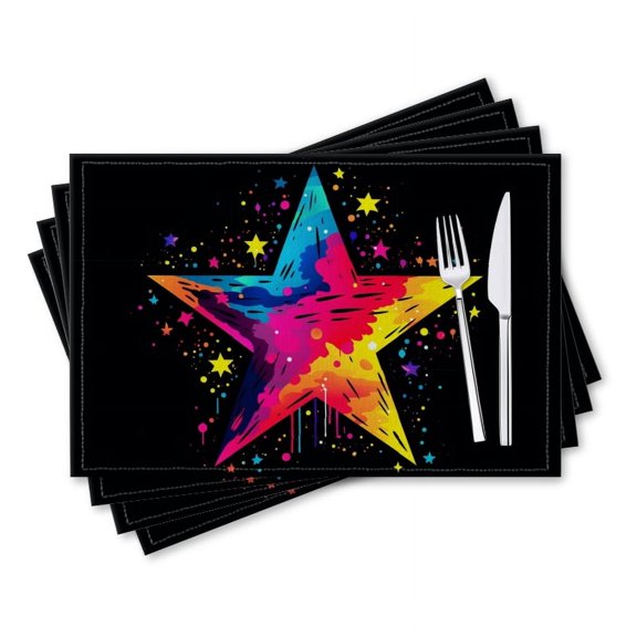 BaHomeck placemats Set of 4 rectangle Linen Cotton Placemats for Dining Table Washable Heat Resistant,18*12inch,Colorful Vector Illustration Of Vibrant Star On Black Background