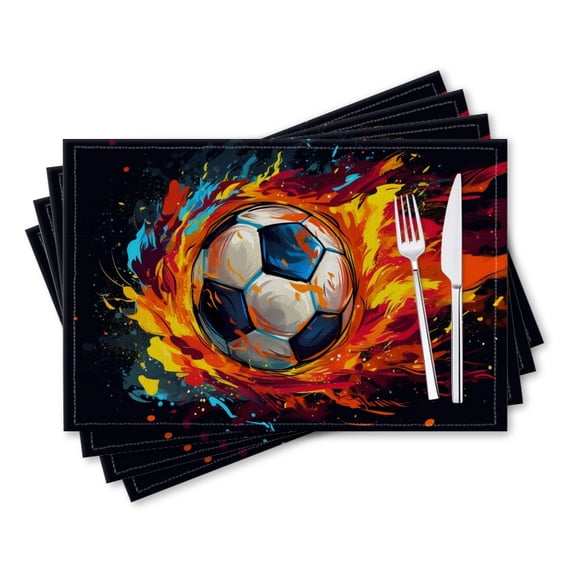 BaHomeck placemats Set of 4 rectangle Linen Cotton Placemats for Dining Table Washable Heat Resistant,18*12inch,Colorful Vector Illustration Of Soccer Ball On Fire