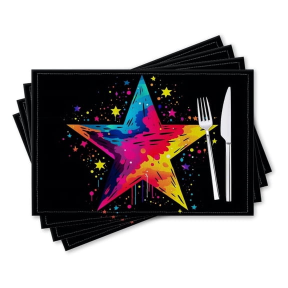 BaHomeck placemats Set of 4 rectangle Linen Cotton Placemats for Dining Table Washable Heat Resistant,18*12inch,Colorful Vector Illustration Of Vibrant Star On Black Background