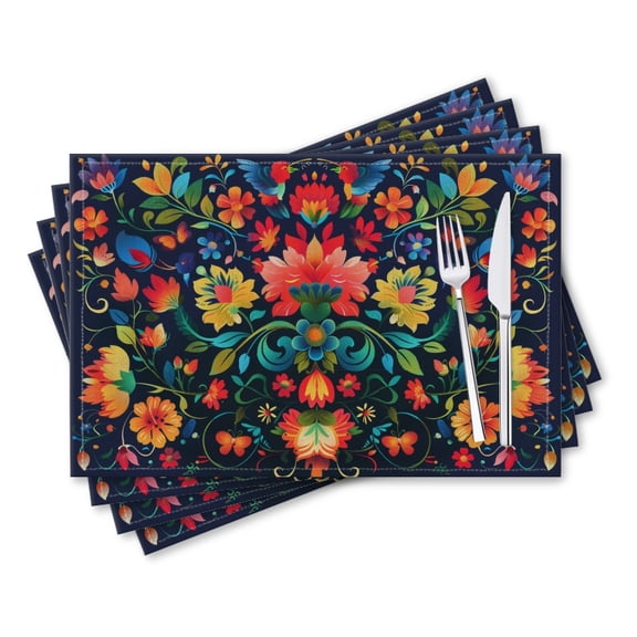 BaHomeck placemats Set of 4 rectangle Linen Cotton Placemats for Dining Table Washable Heat Resistant,18*12inch,Colorful And Vibrant Pattern Of Traditional Ukrainian Folk Art