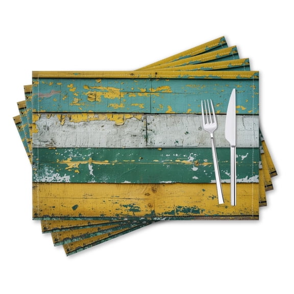 BaHomeck placemats Set of 4 rectangle Linen Cotton Placemats for Dining Table Washable Heat Resistant,18*12inch,Colorful Wooden Planks With Yellowg And White Paint