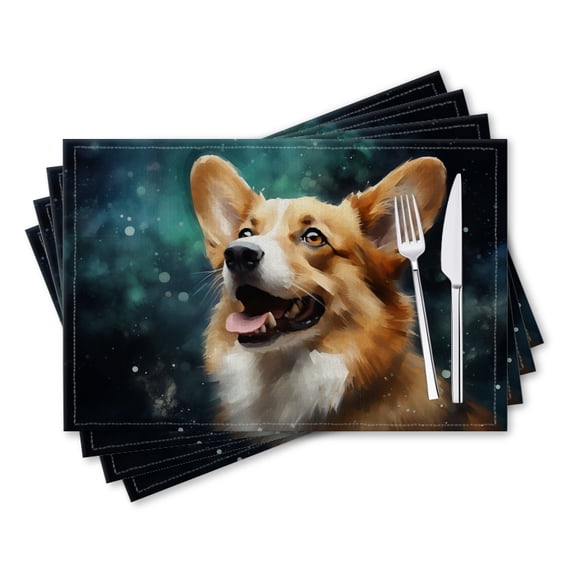 BaHomeck placemats Set of 4 rectangle Linen Cotton Placemats for Dining Table Washable Heat Resistant,18*12inch,Corgi Dog Cute Face With Tongue Out And Happy Expression