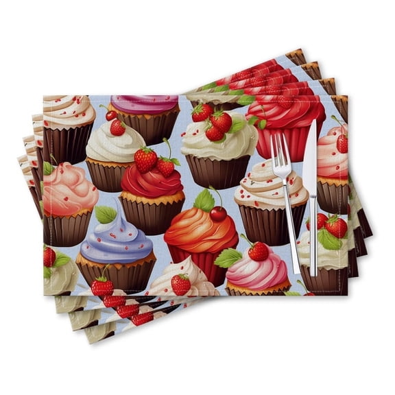 BaHomeck placemats Set of 4 rectangle Linen Cotton Placemats for Dining Table Washable Heat Resistant,18*12inch,Cupcakes With Various Fillings Colorful Cupcake Pattern