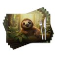 thumbnail image 1 of BaHomeck placemats Set of 4 rectangle Linen Cotton Placemats for Dining Table Washable Heat Resistant,18*12inch,Cute Baby Sloth Smiling On The Tree In Forest, 1 of 4