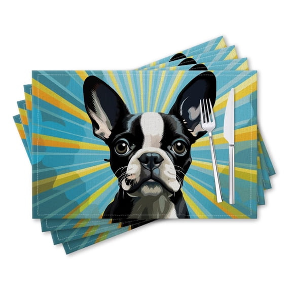BaHomeck placemats Set of 4 rectangle Linen Cotton Placemats for Dining Table Washable Heat Resistant,18*12inch,Cute Boston Terrier In The Style Of Comic