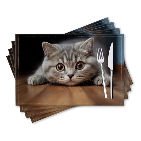 BaHomeck placemats Set of 4 rectangle Linen Cotton Placemats for Dining Table Washable Heat Resistant,18*12inch,Cute British Shorthair Cat Lying On The Floor