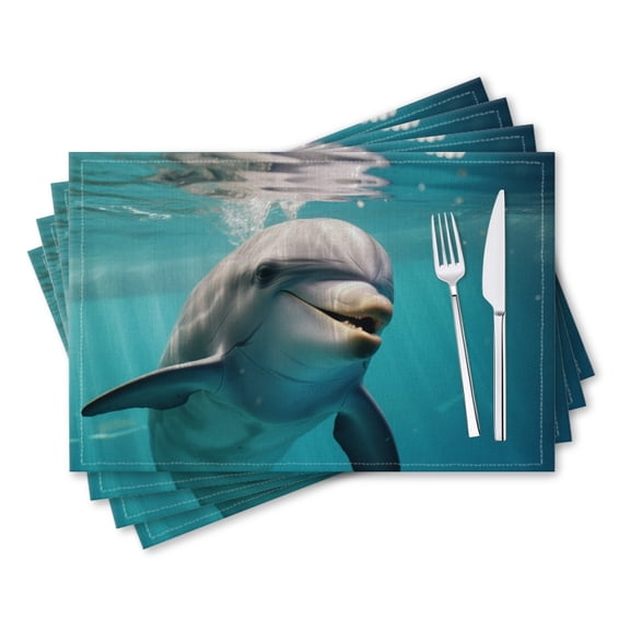 BaHomeck placemats Set of 4 rectangle Linen Cotton Placemats for Dining Table Washable Heat Resistant,18*12inch,Cute Dolphin Smiling And Swimming In Clear Blue Water