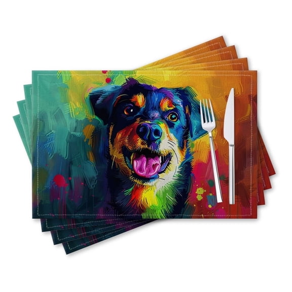 BaHomeck placemats Set of 4 rectangle Linen Cotton Placemats for Dining Table Washable Heat Resistant,18*12inch,Cute Rottweiler With Happy Expression And Rich Colors And Details