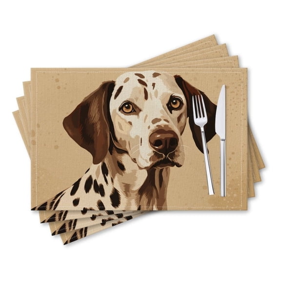BaHomeck placemats Set of 4 rectangle Linen Cotton Placemats for Dining Table Washable Heat Resistant,18*12inch,Dalmatian Dog Portrait With Beige Background