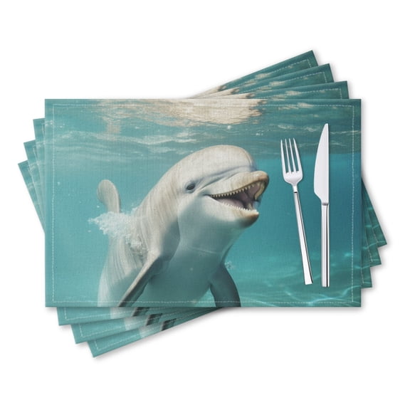BaHomeck placemats Set of 4 rectangle Linen Cotton Placemats for Dining Table Washable Heat Resistant,18*12inch,Dolphin Smiling With Happy And Playful Expression