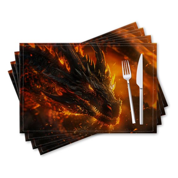 BaHomeck placemats Set of 4 rectangle Linen Cotton Placemats for Dining Table Washable Heat Resistant,18*12inch,Fierce Dragon Scales Aglow With Intense Fire