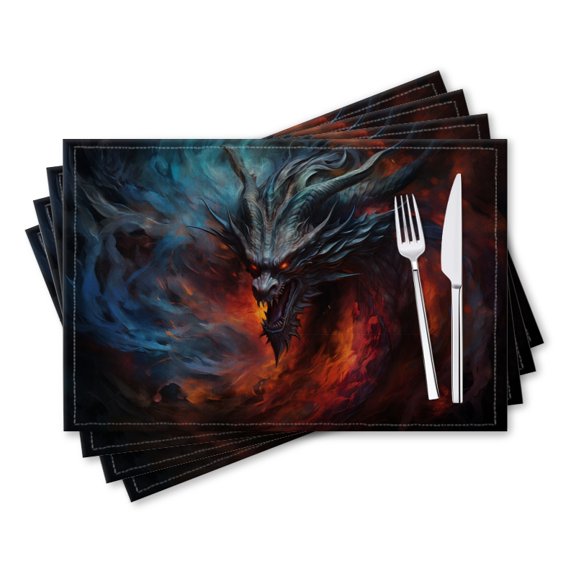 BaHomeck placemats Set of 4 rectangle Linen Cotton Placemats for Dining Table Washable Heat Resistant,18*12inch,Fierce Dragon With Scales Of Shimmering Blue And Fiery Red
