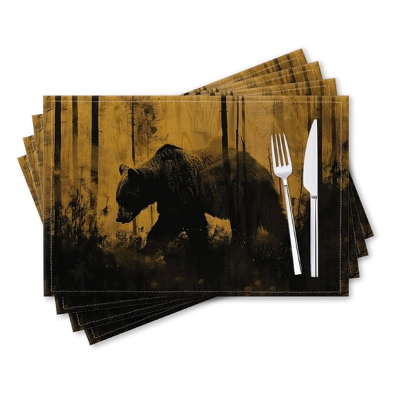 BaHomeck placemats Set of 4 rectangle Linen Cotton Placemats for Dining Table Washable Heat Resistant,18*12inch,Grizzly Bear Walking Through The Forest (3)