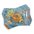 thumbnail image 1 of BaHomeck placemats Set of 4 rectangle Linen Cotton Placemats for Dining Table Washable Heat Resistant,18*12inch,Hand-Painted Flowers In Light Blue And Orange Tones, 1 of 4