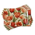 thumbnail image 1 of BaHomeck placemats Set of 4 rectangle Linen Cotton Placemats for Dining Table Washable Heat Resistant,18*12inch,Handpainted Tulips Pattern With Vintage Style, 1 of 4