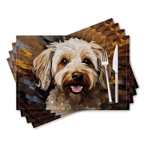 BaHomeck placemats Set of 4 rectangle Linen Cotton Placemats for Dining Table Washable Heat Resistant,18*12inch,Happy Labradoodle In The Style Of Digital Art