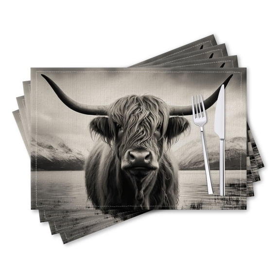 BaHomeck placemats Set of 4 rectangle Linen Cotton Placemats for Dining Table Washable Heat Resistant,18*12inch,Highland Cow In The Scottish Highlands