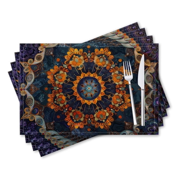 BaHomeck placemats Set of 4 rectangle Linen Cotton Placemats for Dining Table Washable Heat Resistant,18*12inch,Highly Detailed And Intricate Abstract Mandala