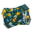 thumbnail image 1 of BaHomeck placemats Set of 4 rectangle Linen Cotton Placemats for Dining Table Washable Heat Resistant,18*12inch,Lemons And White Flowers On Dark Blue Background, 1 of 4