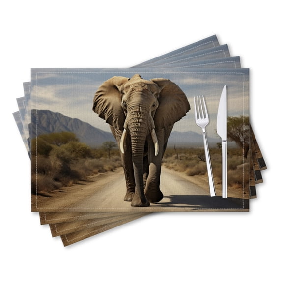 BaHomeck placemats Set of 4 rectangle Linen Cotton Placemats for Dining Table Washable Heat Resistant,18*12inch,Majestic Elephant Walking Down The Road In African Savannah