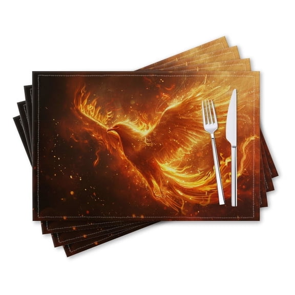 BaHomeck placemats Set of 4 rectangle Linen Cotton Placemats for Dining Table Washable Heat Resistant,18*12inch,Majestic Phoenix Rising From The Ashes