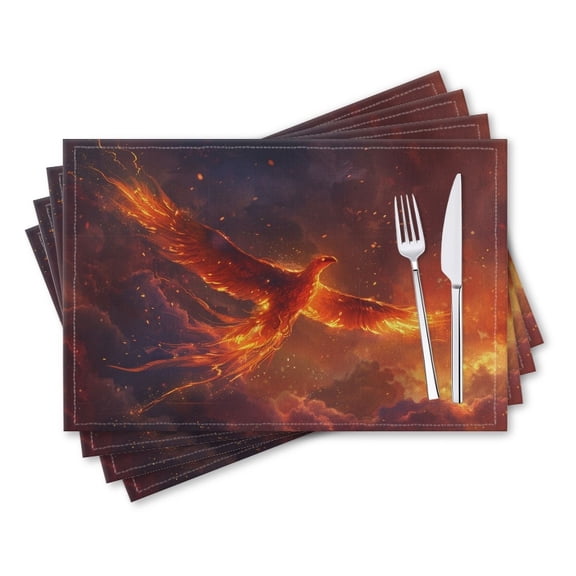 BaHomeck placemats Set of 4 rectangle Linen Cotton Placemats for Dining Table Washable Heat Resistant,18*12inch,Majestic Phoenix Soaring Through The Sky