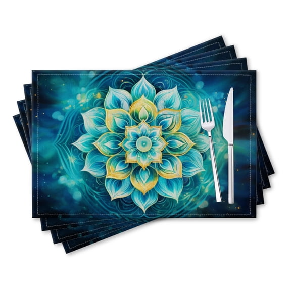 BaHomeck placemats Set of 4 rectangle Linen Cotton Placemats for Dining Table Washable Heat Resistant,18*12inch,Mandala Of The Element Air With Blue And Turquoise Colors