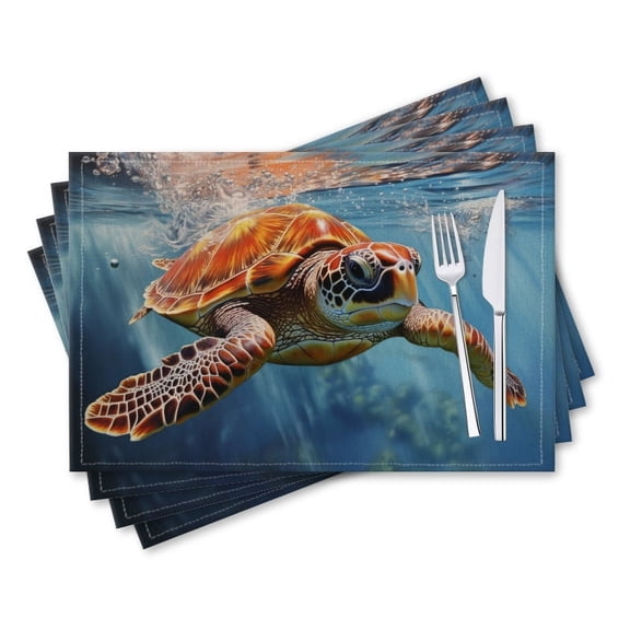 BaHomeck placemats Set of 4 rectangle Linen Cotton Placemats for Dining Table Washable Heat Resistant,18*12inch,Oil Painting Of Underwater Featuring Majestic Sea Turtle