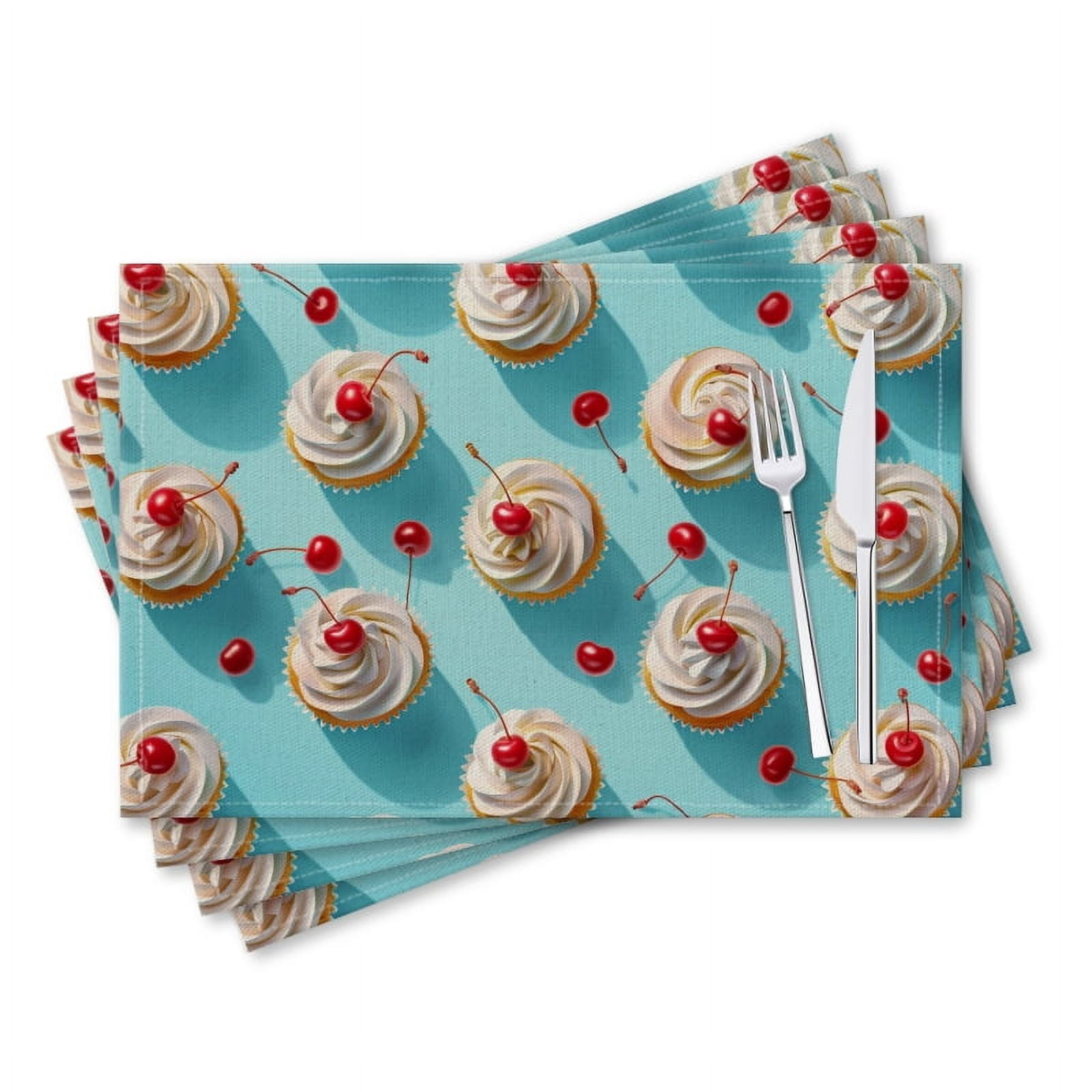 BaHomeck placemats Set of 4 rectangle Linen Cotton Placemats for Dining Table Washable Heat Resistant,18*12inch,Pattern Of Cupcakes With Cream And Cherries On Top