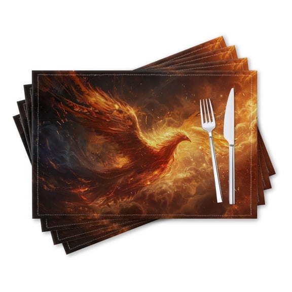 BaHomeck placemats Set of 4 rectangle Linen Cotton Placemats for Dining Table Washable Heat Resistant,18*12inch,Phoenix Rising From The Ashes In The Style Of Fantasy Art