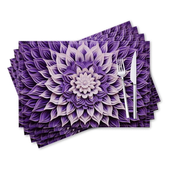 BaHomeck placemats Set of 4 rectangle Linen Cotton Placemats for Dining Table Washable Heat Resistant,18*12inch,Purple Flower Mandala With Petals Made Of Paper Cut