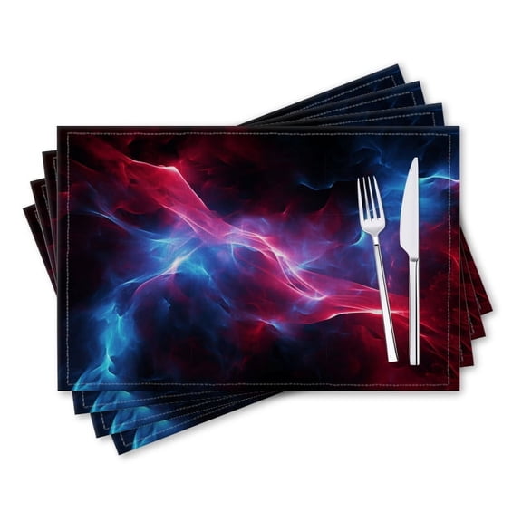 BaHomeck placemats Set of 4 rectangle Linen Cotton Placemats for Dining Table Washable Heat Resistant,18*12inch,Red And Blue Glowing Energy Waves With Dark Background