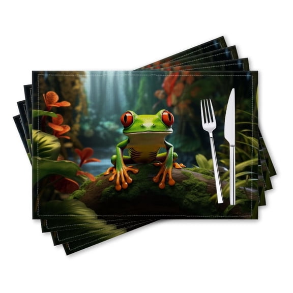 BaHomeck placemats Set of 4 rectangle Linen Cotton Placemats for Dining Table Washable Heat Resistant,18*12inch,Red-Eyed Tree Frog Sitting On Mossy Log