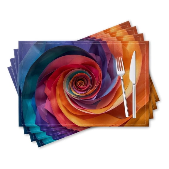 BaHomeck placemats Set of 4 rectangle Linen Cotton Placemats for Dining Table Washable Heat Resistant,18*12inch,Spiral Of Colorful Paper In The Shape Of Rose