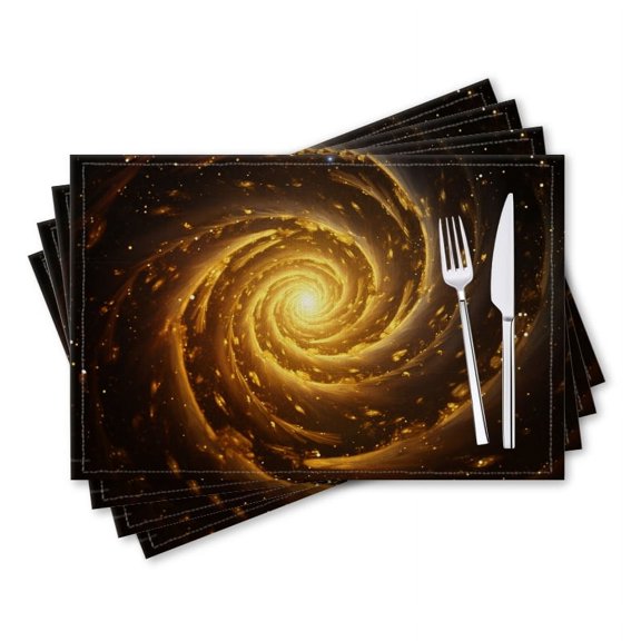 BaHomeck placemats Set of 4 rectangle Linen Cotton Placemats for Dining Table Washable Heat Resistant,18*12inch,Spiral Galaxy With Golden Light Set Against The Backdrop Of Space