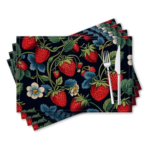 BaHomeck placemats Set of 4 rectangle Linen Cotton Placemats for Dining Table Washable Heat Resistant,18*12inch,Strawberry Pattern In The Style Of Art Nouveau